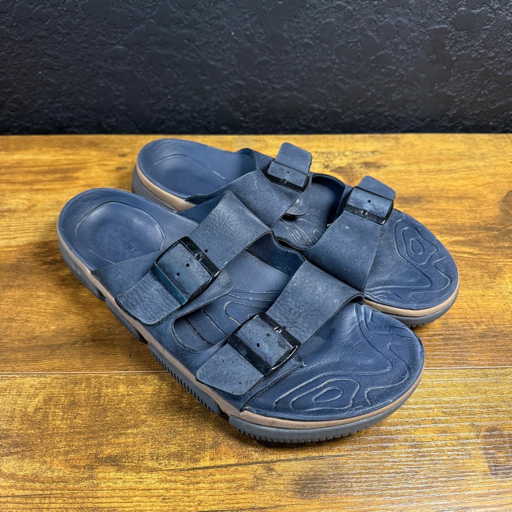Jambu JBU Leather Navy Blue Double Buckle Slide Sandals Mens 9